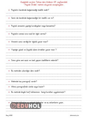 Paytak Ördek Serbest Okuma Çalışma Soruları