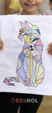 Görsel Sanatlar Renkli Çizgiler Kedi