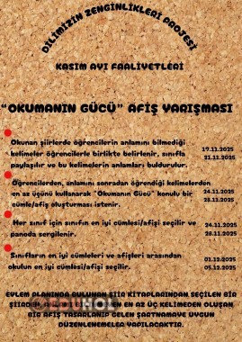 DİLİMİZİN ZENGİNLİKLERİ KASIM AYI YAPILACAKLAR LİSTESİ