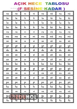 AÇIK HECE TABLOSU(F SESİNE KADAR)