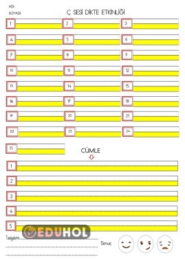 Ç SESİ DİKTE ETKİNLİĞİ SAYFASI (SES,HECE,KELİME,CÜMLE)