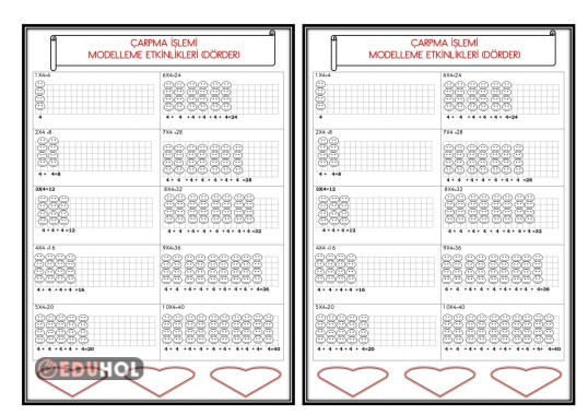 ÇARPMA İŞLEMİ MODELLEME ETKİNLİKLERİ(DÖRDER-Defter Çalışması)
