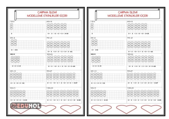 ÇARPMA İŞLEMİ MODELLEME ETKİNLİKLERİ(ÜÇER-Defter Çalışması)