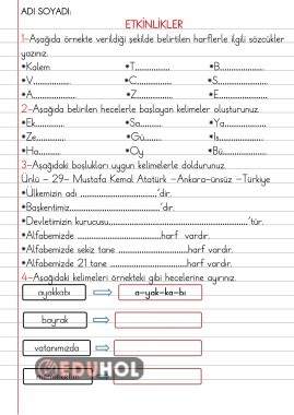 ÇİZGİLİ DEFTERE ALIŞTIRMA ETKİNLİĞİ 5