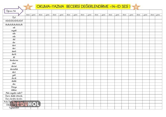 D SESi OKUMA-YAZMA  BECERİSİ DEĞERLENDİRME 14