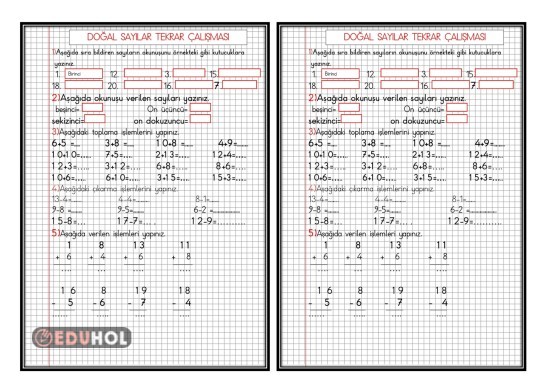 DOĞAL SAYILAR TEKRAR ÇALIŞMASI(Defter Çalışması)