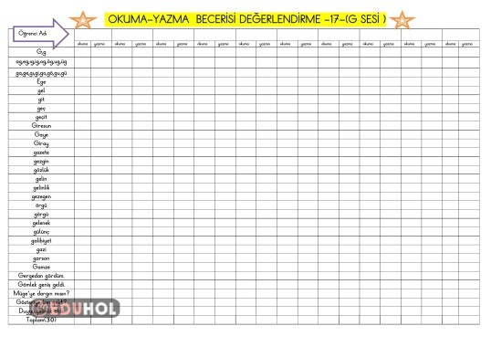 G SESİ OKUMA-YAZMA  BECERİSİ DEĞERLENDİRME 17