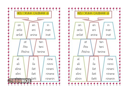 HIZLI OKUMA ÇALIŞMASI -2-(DEFTERE YAPIŞTIRMA)