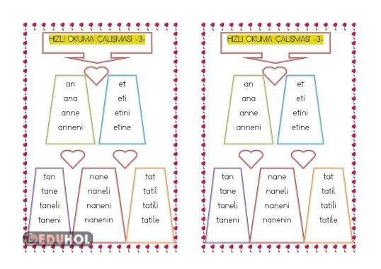 HIZLI OKUMA ÇALIŞMASI -3-(DEFTERE YAPIŞTIRMA)