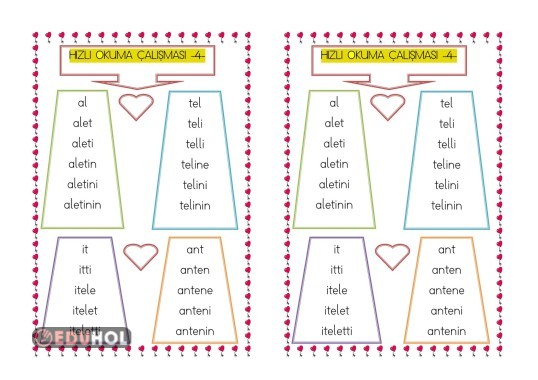 HIZLI OKUMA ÇALIŞMASI -4-(DEFTERE YAPIŞTIRMA)