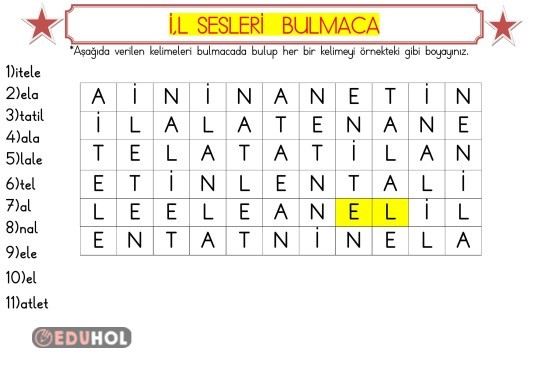 İ,L SESLERİ BULMACA