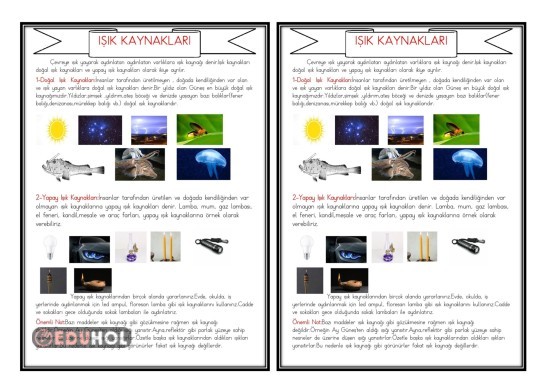 IŞIK KAYNAKLARI (DEFTER ÇALIŞMASI-2)