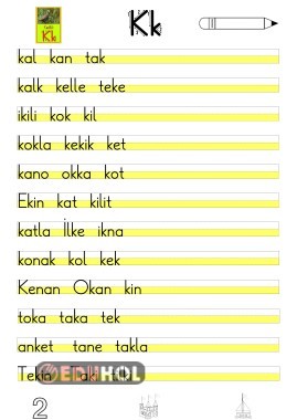 K SESİ ÇALIŞMASI 2 (KELİME)