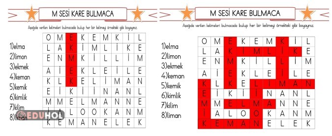 M SESİ KARE BULMACA