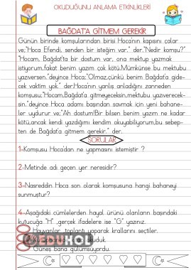 OKUDUĞUNU ANLAMA ÇALIŞMALARI 3