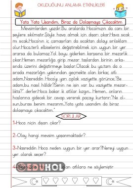 OKUDUĞUNU ANLAMA  ÇALIŞMALARI 4