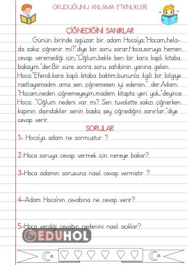 OKUDUĞUNU ANLAMA ETKİNLİKLERİ(ÇİĞNEDİĞİNİ SANIRLAR)