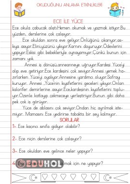 OKUDUĞUNU ANLAMA ETKİNLİKLERİ(ECE İLE YÜCE)