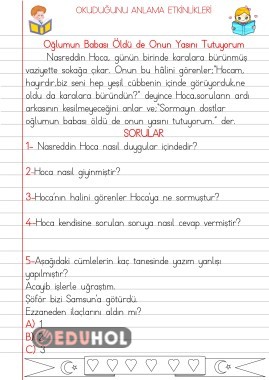 OKUDUĞUNU ANLAMA ETKİNLİKLERİ(Oğlumun Babası Öldü de Onun Yasını Tutuyorum)