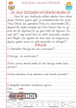 OKUDUĞUNU ANLAMA ETKİNLİKLERİ(ON YILLIK SÖZÜMDEN Mİ DÖNEYİM BİLMEM Kİ)