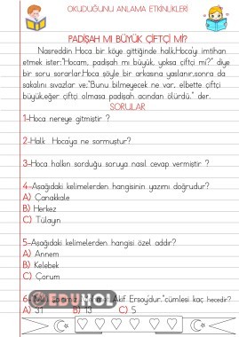 OKUDUĞUNU ANLAMA ETKİNLİKLERİ(PADİŞAH MI BÜYÜK ÇİFTÇİ Mİ)