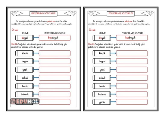 PEKİŞTİRİLMİŞ SÖZCÜKLER 1(Defter Çalışması)
