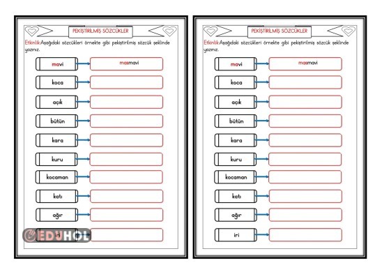 PEKİŞTİRİLMİŞ SÖZCÜKLER 2(Defter Çalışması)