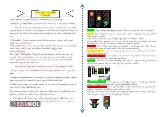 TRAFİK İŞARET VE LEVHALARI(DEFTER ÇALIŞMASI)