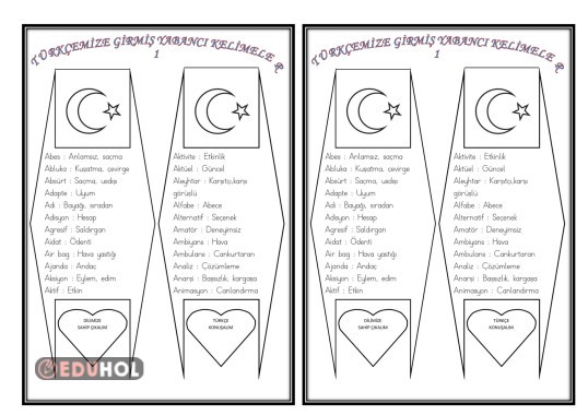 TÜRKÇE DİLİNE  GİRMİŞ YABANCI KELİMELER -1- (DEFTER ÇALIŞMASI)