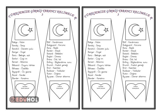 TÜRKÇE DİLİNE  GİRMİŞ YABANCI KELİMELER -3- (DEFTER ÇALIŞMASI)