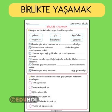 1.SINIF HAYAT BİLGİSİ BİRLİKTE YAŞAMAK ETKİNLİĞİ
