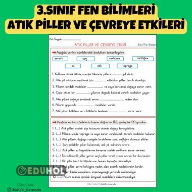 3.SINIF FEN BİLİMLERİ ATIK PİLLER VE ÇEVREYE ETKİLERİ ETKİNLİKLERİ