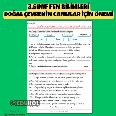 3.SINIF FEN BİLİMLERİ DOĞAL ÇEVRENİN CANLILAR İÇİN ÖNEMİ ETKİNLİĞİ