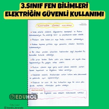 3.SINIF FEN BİLİMLERİ ELEKTRİĞİN GÜVENLİ KULLANIMI DEFTER NOTU
