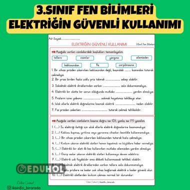 3.SINIF FEN BİLİMLERİ ELEKTRİĞİN GÜVENLİ KULLANIMI ETKİNLİĞİ