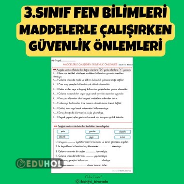3.SINIF FEN BİLİMLERİ MADDELERLE ÇALIŞIRKEN GÜVENLİK ÖNLEMLERİ ETKİNLİKLERİ