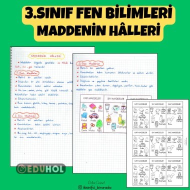 3.SINIF FEN BİLİMLERİ MADDENİN HÂLLERİ DEFTER NOTU