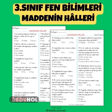 3.SINIF FEN BİLİMLERİ MADDENİN HÂLLERİ TEST