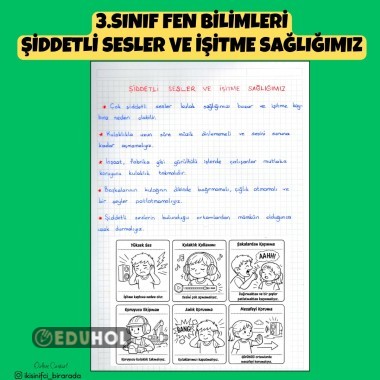 3.SINIF FEN BİLİMLERİ ŞİDDETLİ SESLER VE İŞİTME SAĞLIĞIMIZ DEFTER NOTU