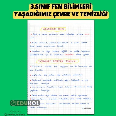 3.SINIF FEN BİLİMLERİ YAŞADIĞIMIZ ÇEVRE VE TEMİZLİĞİ DEFTER ÖZETİ