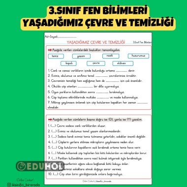 3.SINIF FEN BİLİMLERİ YAŞADIĞIMIZ ÇEVRE VE TEMİZLİĞİ