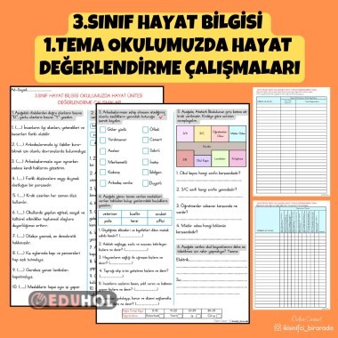 3.SINIF HAYAT BİLGİSİ  1.TEMA OKULUMUZDA HAYAT  DEĞERLENDİRME ÇALIŞMALARI