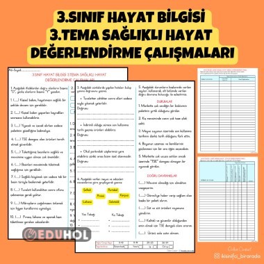3.SINIF HAYAT BİLGİSİ 3.TEMA SAĞLIKLI HAYAT  DEĞERLENDİRME ÇALIŞMALARI