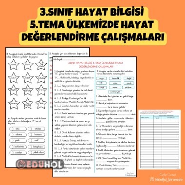 3.SINIF HAYAT BİLGİSİ  5.TEMA ÜLKEMİZDE HAYAT  DEĞERLENDİRME ÇALIŞMALARI
