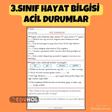 3.SINIF HAYAT BİLGİSİ  ACİL DURUMLAR ETKİNLİK