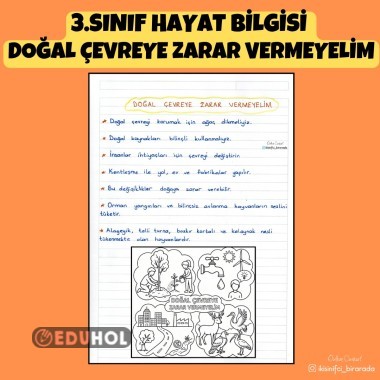 3.SINIF HAYAT BİLGİSİ  DOĞAL ÇEVREYE ZARAR VERMEYELİM DEFTER NOTU