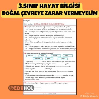 3.SINIF HAYAT BİLGİSİ  DOĞAL ÇEVREYE ZARAR VERMEYELİM ETKİNLİĞİ
