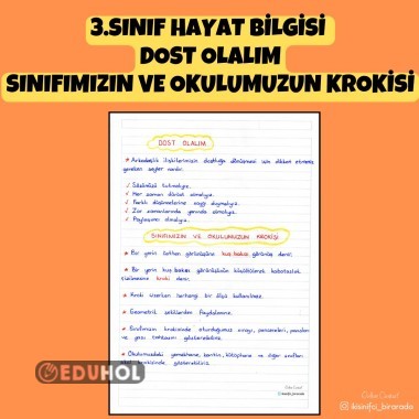 3.SINIF HAYAT BİLGİSİ  DOST OLALIM SINIFIMIZIN VE OKULUMUZUN KROKİSİ
