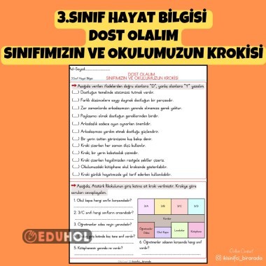 3.SINIF HAYAT BİLGİSİ  DOST OLALIM VE SINIFIMIZIN VE OKULUMUZUN KROKİSİ