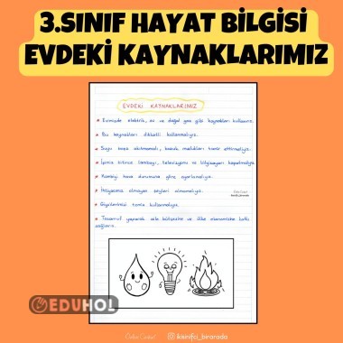 3.SINIF HAYAT BİLGİSİ EVDEKİ KAYNAKLARIMIZ DEFTER NOTU